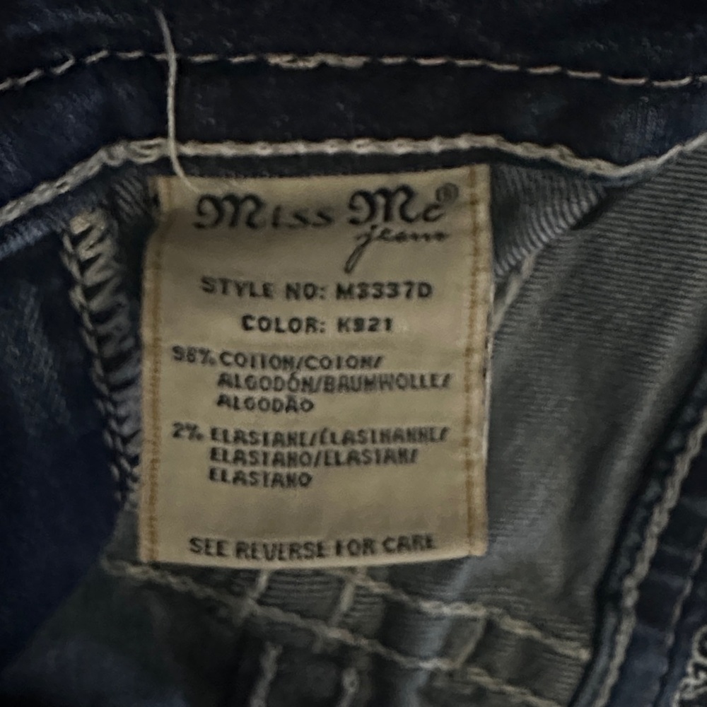 Miss Me Dark Blue Distressed Frayed Hem Jean Shorts - Picture 2 of 5